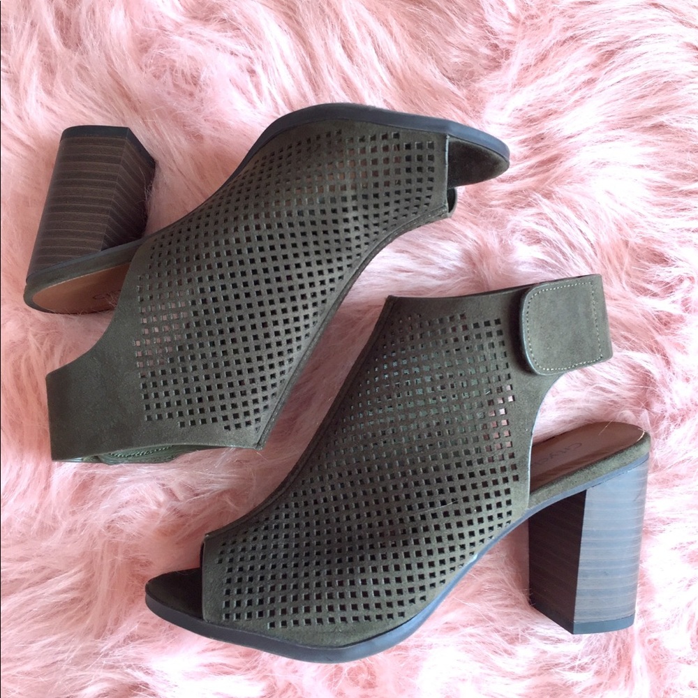 Laser Cut Block Heel Sandal